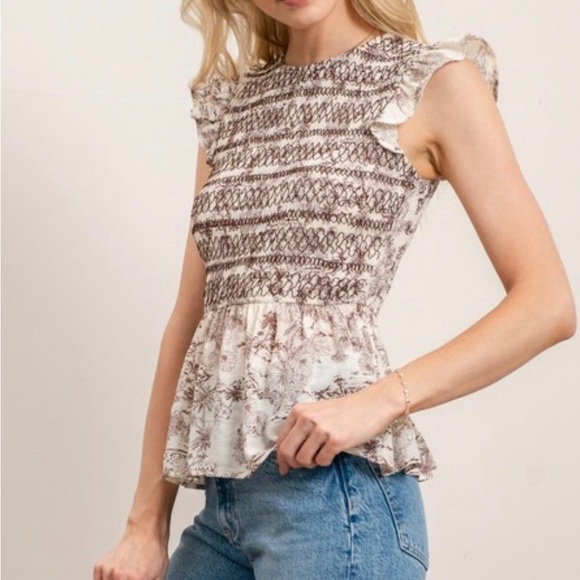 Brown & Cream Iris Floral Top - NWT! - Picture 2 of 4